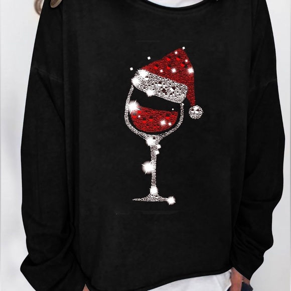 Sweaters - New Women’s Santa Hat Wine Glass Long-Sleeved Sweater Size L